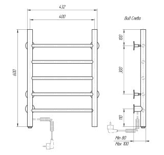 Полотенцесушитель электрический Domoterm Классик DMT 109-5 40х60 EK L чёрный